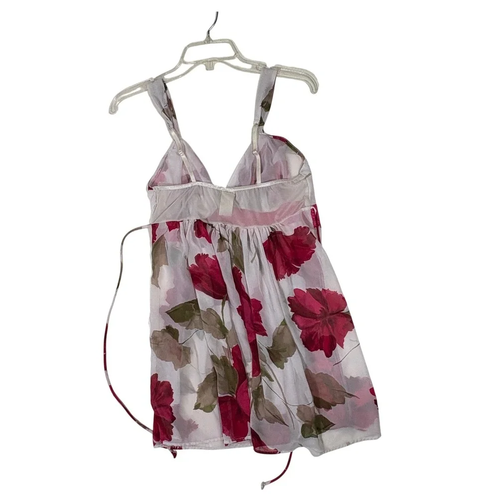In Bloom by Jonquil Chiffon Floral Babydoll Chemise LRN110 Pink Magenta Women L‎